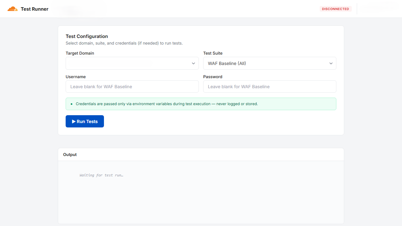 Playwright Test Runner — automated WAF validation UI