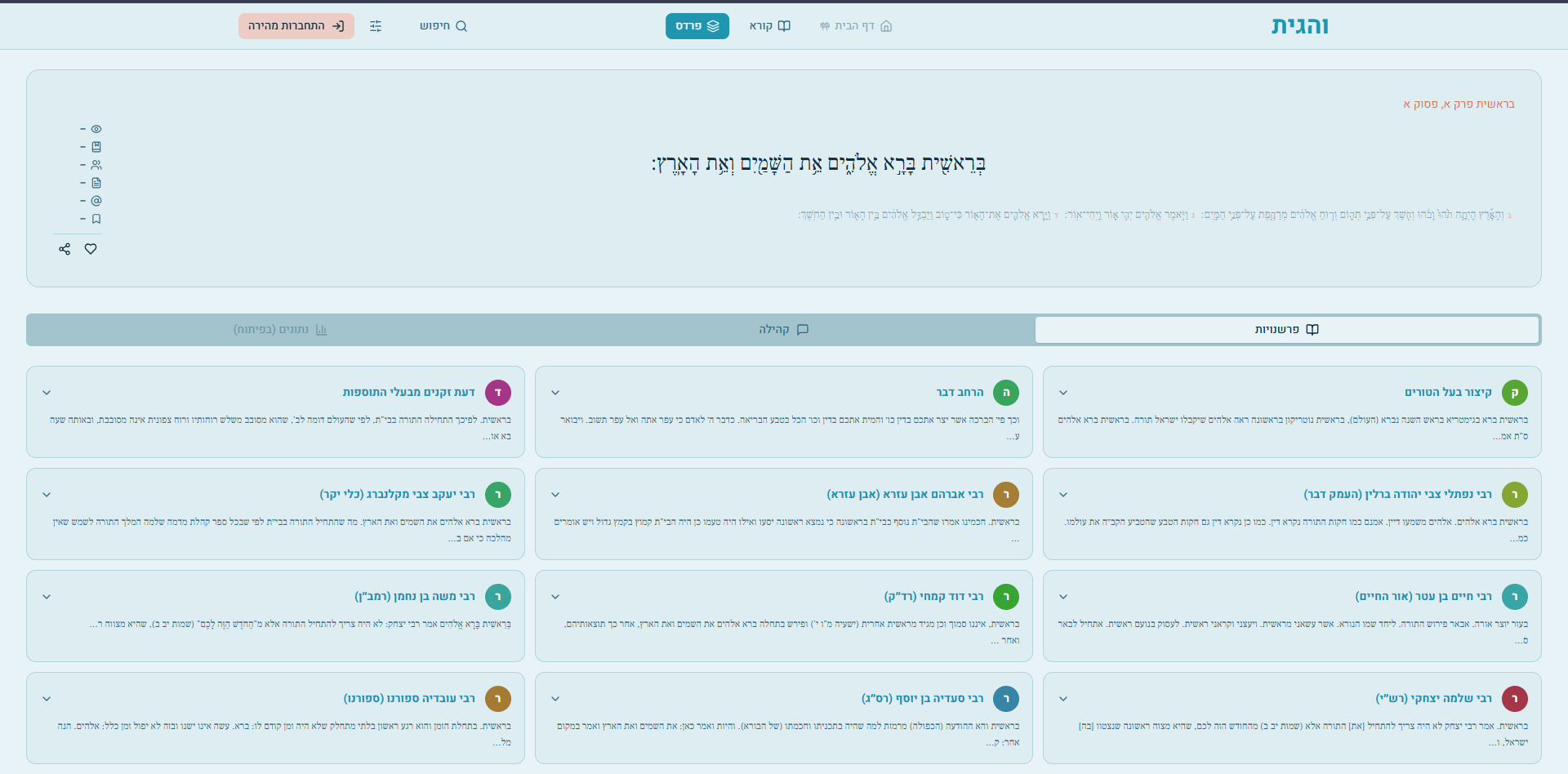 VeHagita Pardes view — multi-column commentary layout